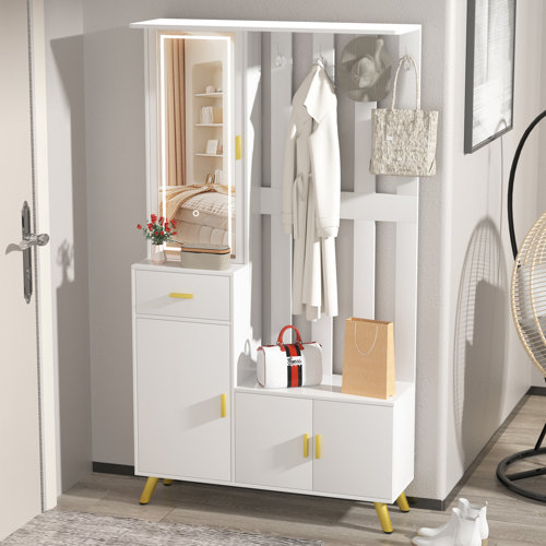 Everly Quinn Codyjames Hall Tree 39.37'' Wide with Bench and Shoe Storage Wayfair